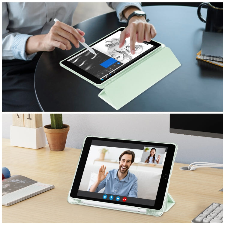 For iPad 10.2 2021 / 2020 / 2019 Tri-fold Holder TPU Cover Frosted Leather Smart Tablet Case withh Pen Slot