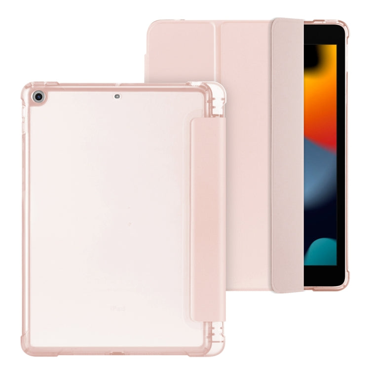 For iPad 10.2 2021 / 2020 / 2019 Tri-fold Holder TPU Cover Frosted Leather Smart Tablet Case withh Pen Slot