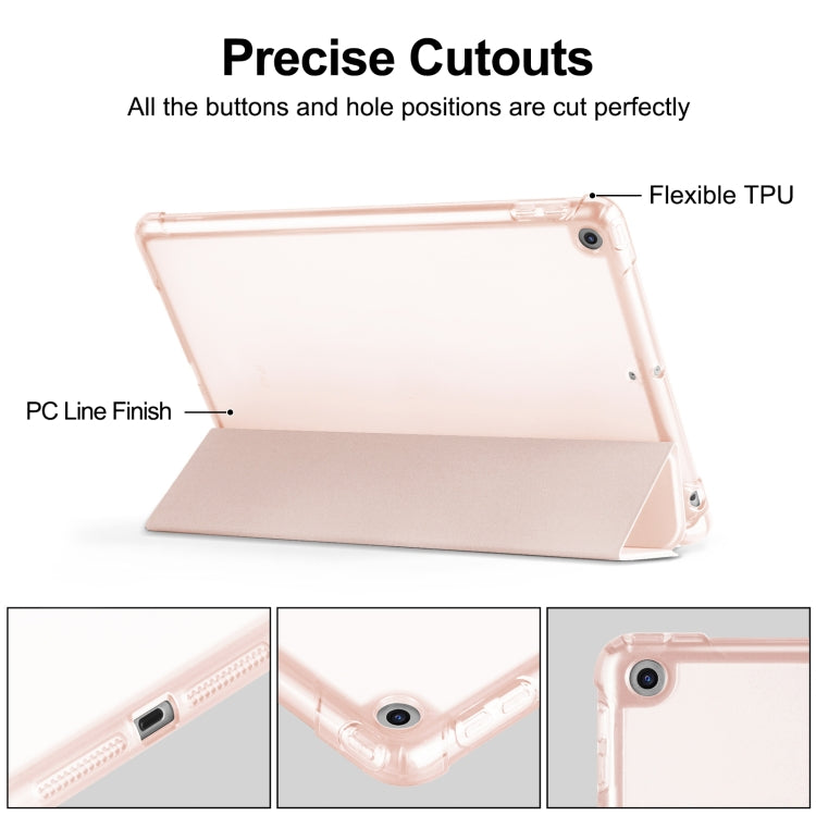 For iPad 10.2 2021 / 2020 / 2019 Tri-fold Holder TPU Cover Frosted Leather Smart Tablet Case withh Pen Slot