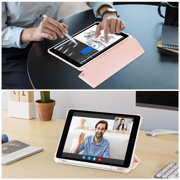 For iPad 10.2 2021 / 2020 / 2019 Tri-fold Holder TPU Cover Frosted Leather Smart Tablet Case withh Pen Slot