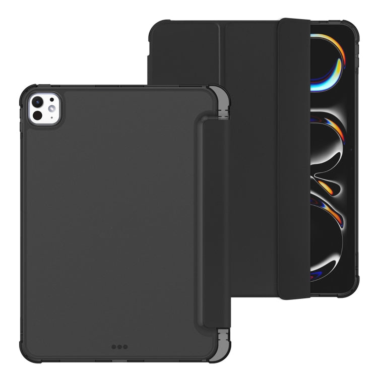 For iPad Pro 11 2025 / 2024 Tri-fold Holder TPU Cover Frosted Leather Smart Tablet Case withh Pen Slot