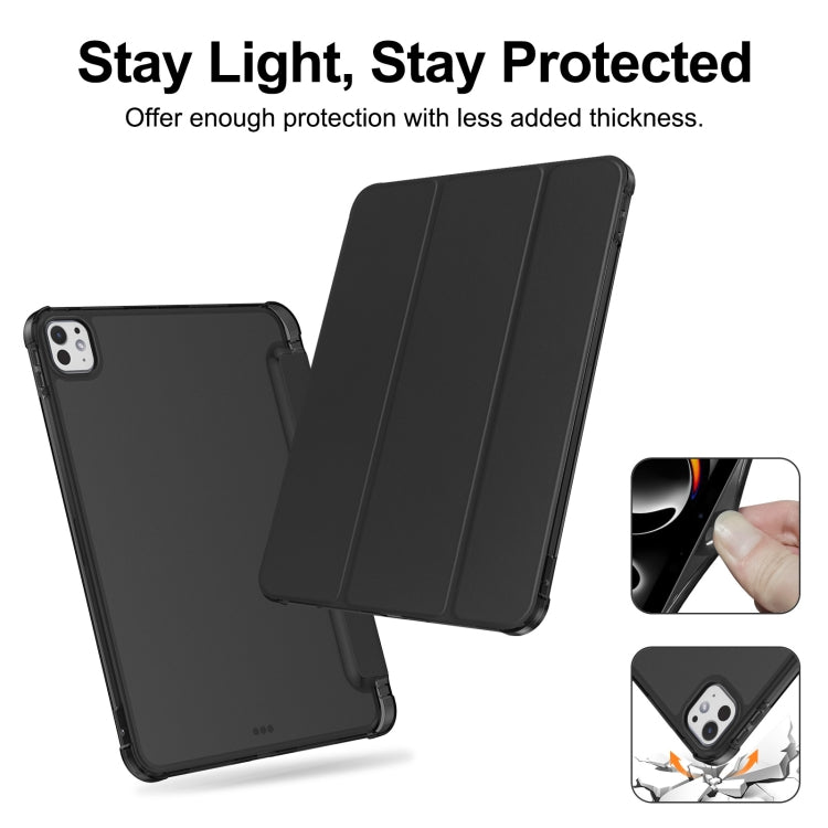 For iPad Pro 11 2025 / 2024 Tri-fold Holder TPU Cover Frosted Leather Smart Tablet Case withh Pen Slot