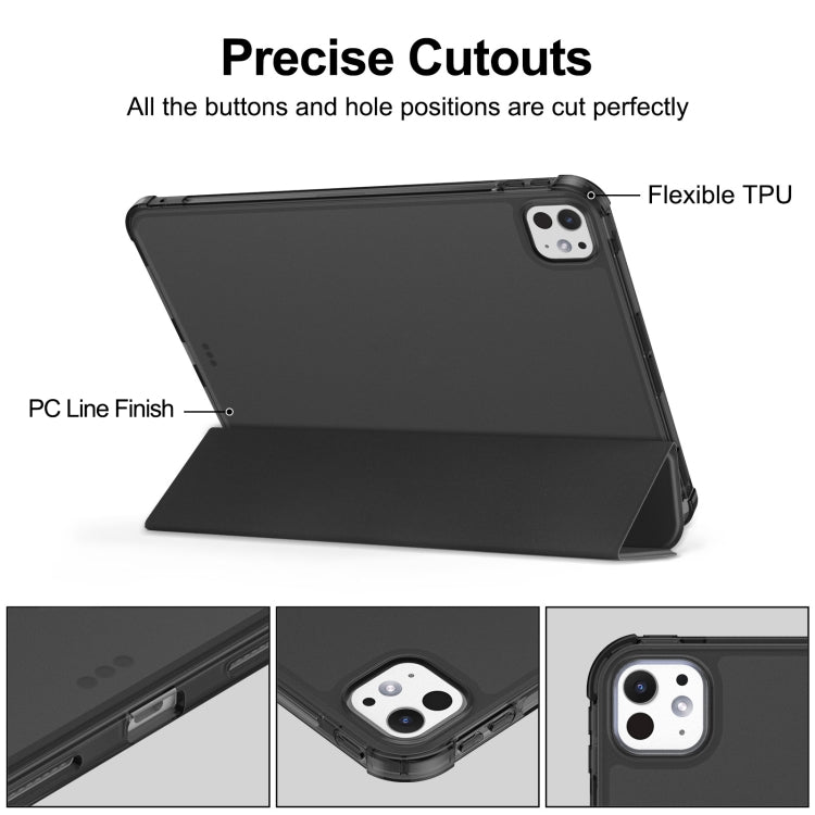 For iPad Pro 11 2025 / 2024 Tri-fold Holder TPU Cover Frosted Leather Smart Tablet Case withh Pen Slot
