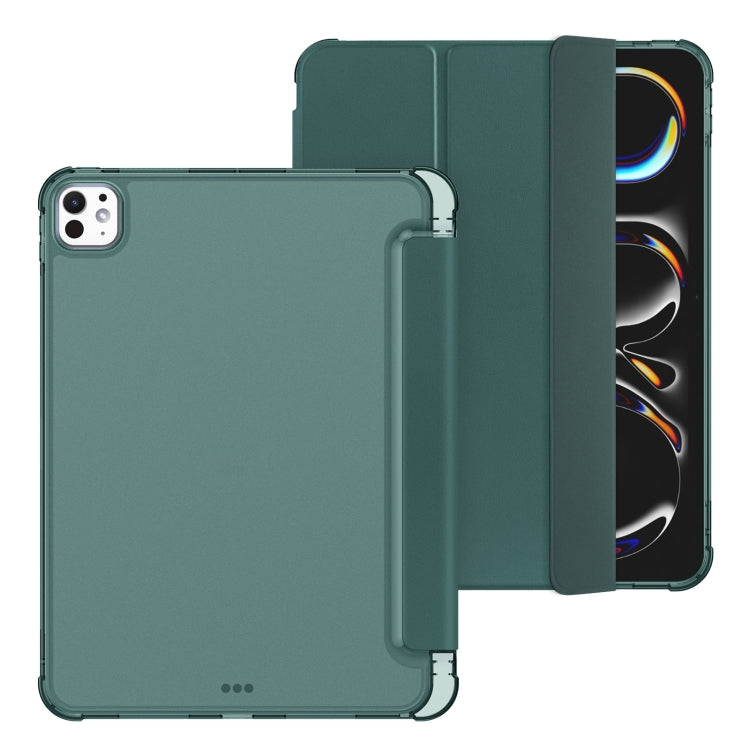 For iPad Pro 11 2025 / 2024 Tri-fold Holder TPU Cover Frosted Leather Smart Tablet Case withh Pen Slot