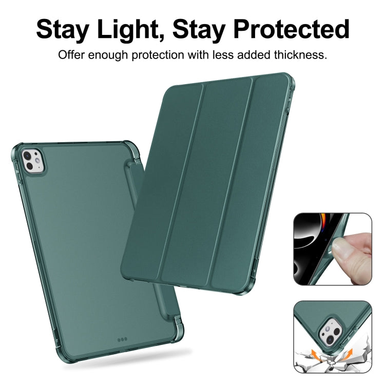 For iPad Pro 11 2025 / 2024 Tri-fold Holder TPU Cover Frosted Leather Smart Tablet Case withh Pen Slot