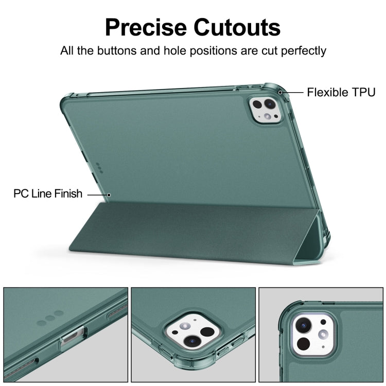 For iPad Pro 11 2025 / 2024 Tri-fold Holder TPU Cover Frosted Leather Smart Tablet Case withh Pen Slot