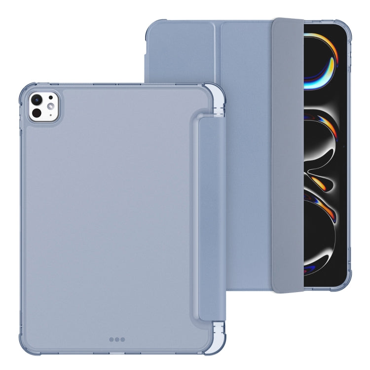 For iPad Pro 11 2025 / 2024 Tri-fold Holder TPU Cover Frosted Leather Smart Tablet Case withh Pen Slot
