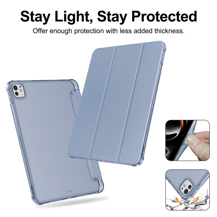 For iPad Pro 11 2025 / 2024 Tri-fold Holder TPU Cover Frosted Leather Smart Tablet Case withh Pen Slot