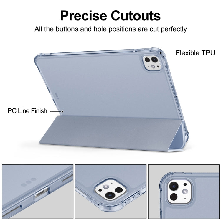 For iPad Pro 11 2025 / 2024 Tri-fold Holder TPU Cover Frosted Leather Smart Tablet Case withh Pen Slot