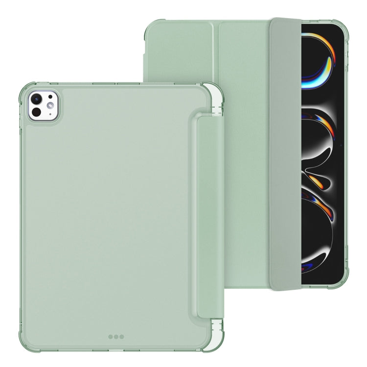 For iPad Pro 11 2025 / 2024 Tri-fold Holder TPU Cover Frosted Leather Smart Tablet Case withh Pen Slot