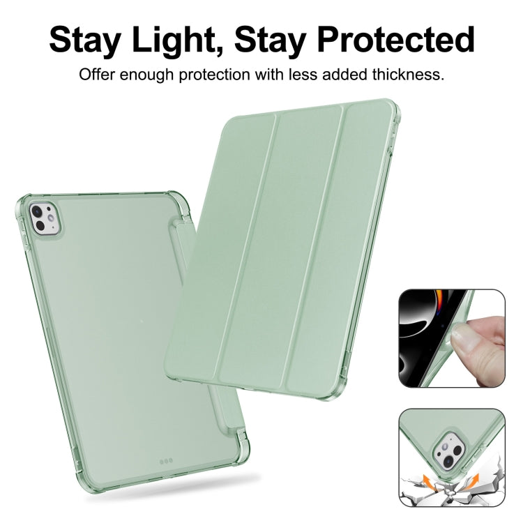 For iPad Pro 11 2025 / 2024 Tri-fold Holder TPU Cover Frosted Leather Smart Tablet Case withh Pen Slot