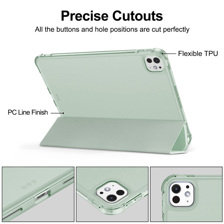For iPad Pro 11 2025 / 2024 Tri-fold Holder TPU Cover Frosted Leather Smart Tablet Case withh Pen Slot