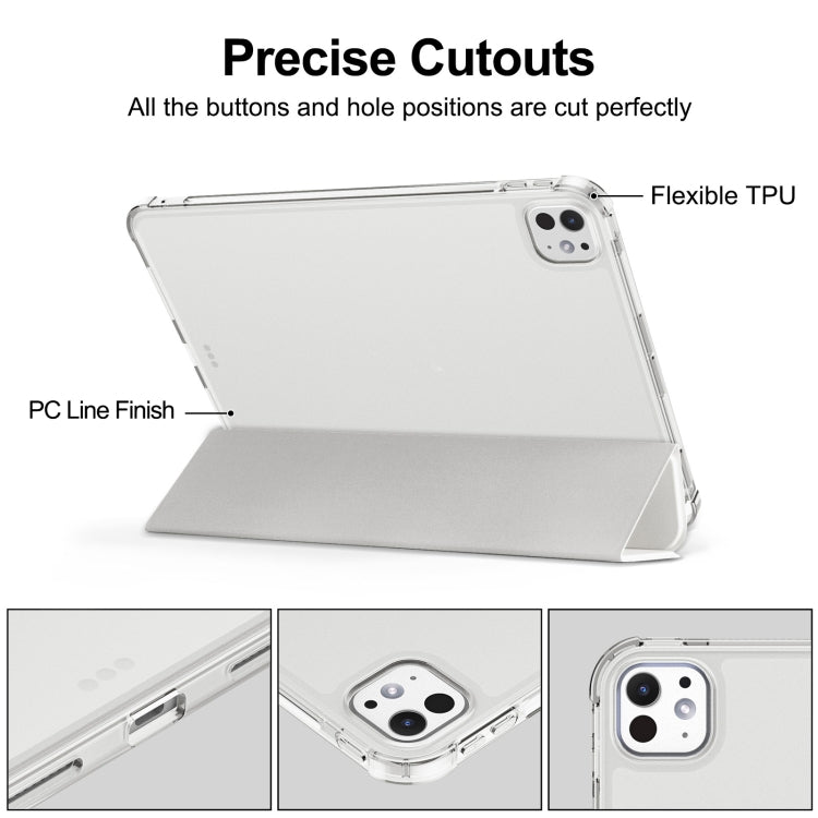 For iPad Pro 11 2025 / 2024 Tri-fold Holder TPU Cover Frosted Leather Smart Tablet Case withh Pen Slot