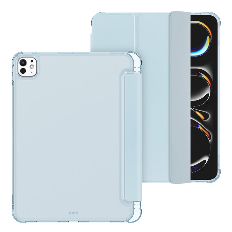 For iPad Pro 11 2025 / 2024 Tri-fold Holder TPU Cover Frosted Leather Smart Tablet Case withh Pen Slot