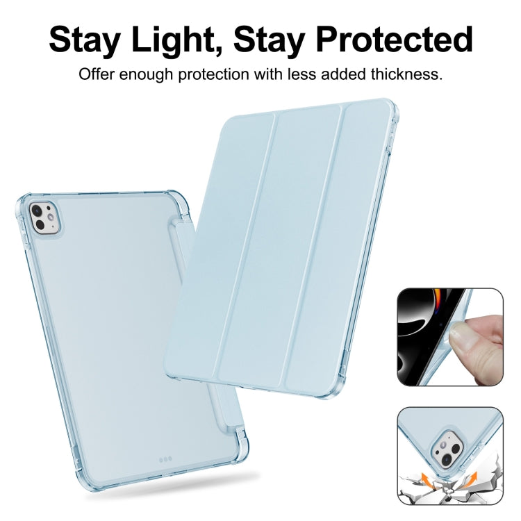 For iPad Pro 11 2025 / 2024 Tri-fold Holder TPU Cover Frosted Leather Smart Tablet Case withh Pen Slot