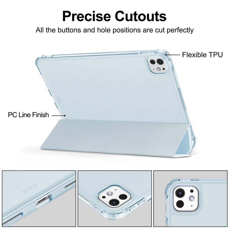 For iPad Pro 11 2025 / 2024 Tri-fold Holder TPU Cover Frosted Leather Smart Tablet Case withh Pen Slot
