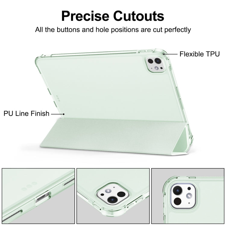 For iPad Pro 11 2025 / 2024 Tri-fold Holder TPU Cover Frosted Leather Smart Tablet Case withh Pen Slot