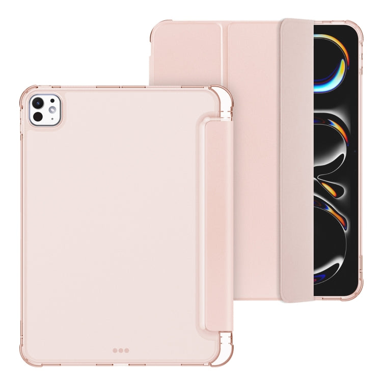 For iPad Pro 11 2025 / 2024 Tri-fold Holder TPU Cover Frosted Leather Smart Tablet Case withh Pen Slot
