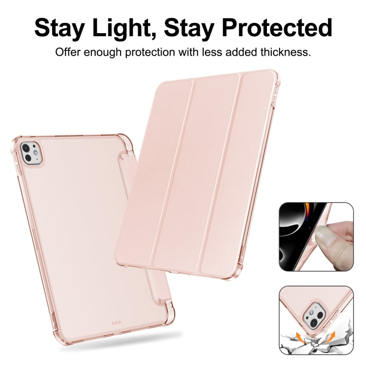 For iPad Pro 11 2025 / 2024 Tri-fold Holder TPU Cover Frosted Leather Smart Tablet Case withh Pen Slot