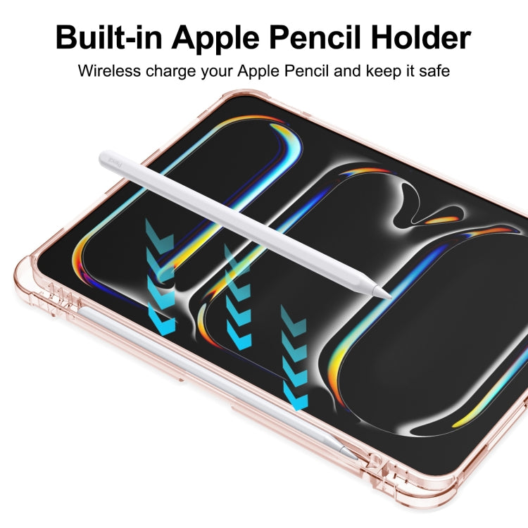 For iPad Pro 11 2025 / 2024 Tri-fold Holder TPU Cover Frosted Leather Smart Tablet Case withh Pen Slot