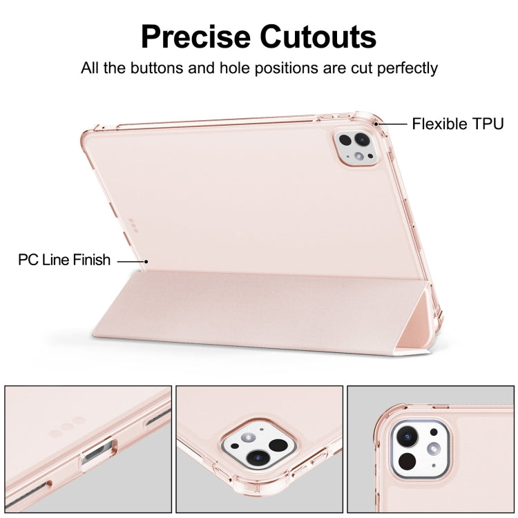 For iPad Pro 11 2025 / 2024 Tri-fold Holder TPU Cover Frosted Leather Smart Tablet Case withh Pen Slot