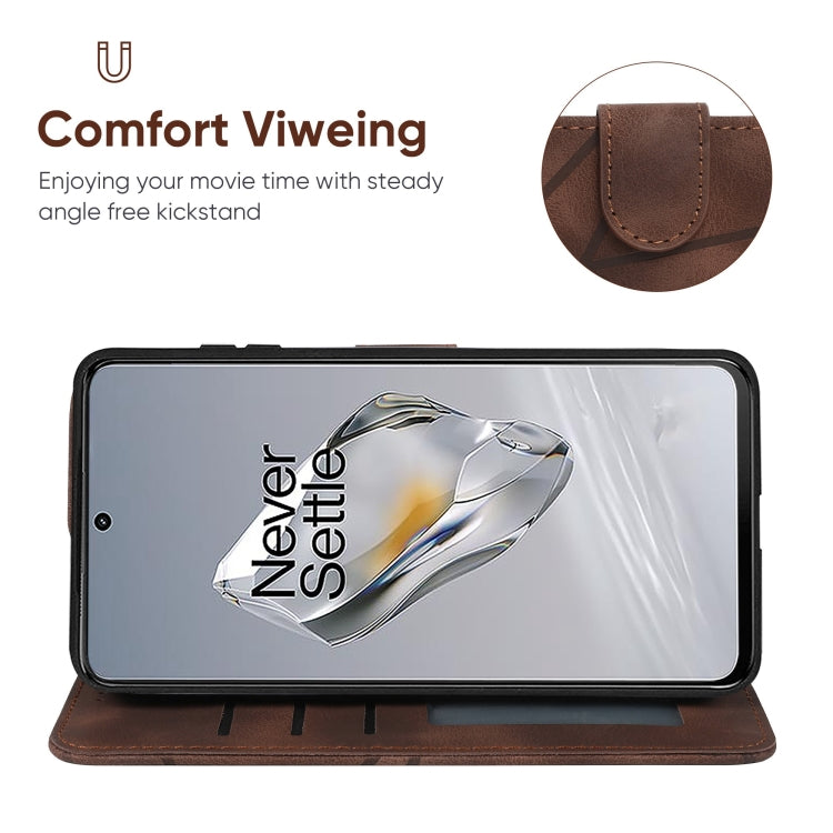 For OnePlus 12 Skin Feel Geometric Lines Leather Phone Case
