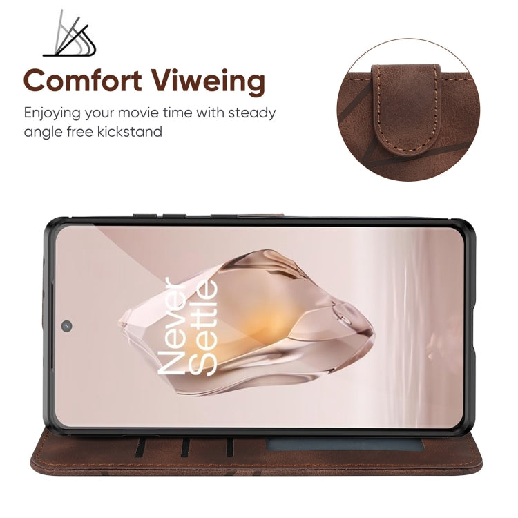 For OnePlus 12R / Ace 3 Skin Feel Geometric Lines Leather Phone Case