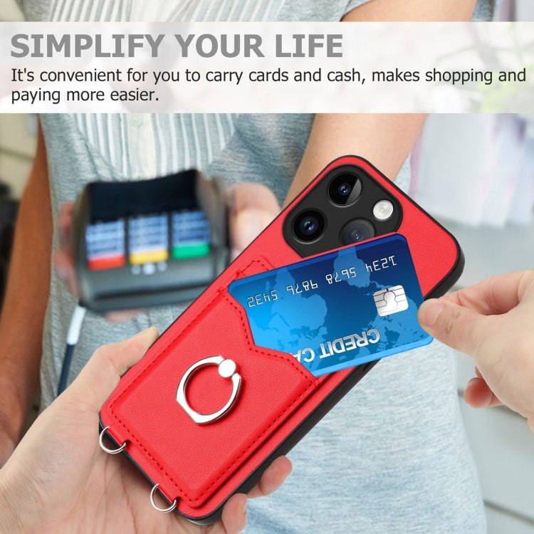 For iPhone 15 Pro R20 Ring Card Holder Phone Case