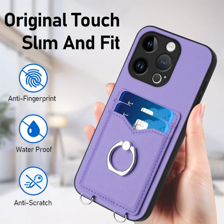 For iPhone 15 Pro R20 Ring Card Holder Phone Case