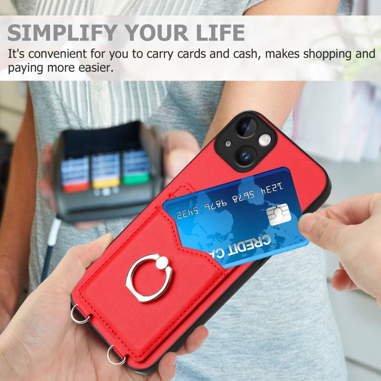 For iPhone 15 Plus R20 Ring Card Holder Phone Case