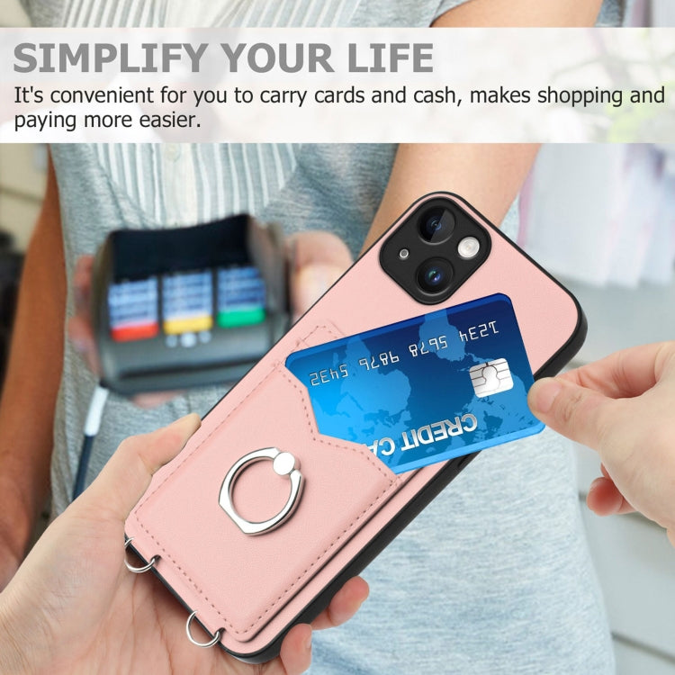 For iPhone 14 Plus R20 Ring Card Holder Phone Case