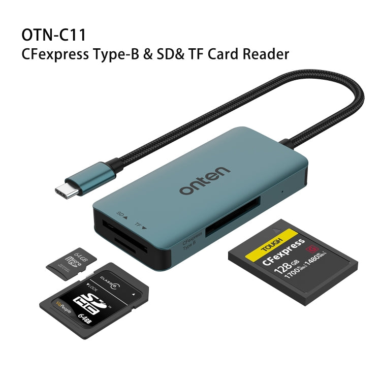 Onten C11 3 in 1 USB-C / Type-C to CFepress Type-B & SD & TF Card Reader - Pine Green
