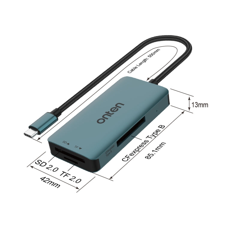 Onten C11 3 in 1 USB-C / Type-C to CFepress Type-B & SD & TF Card Reader - Pine Green