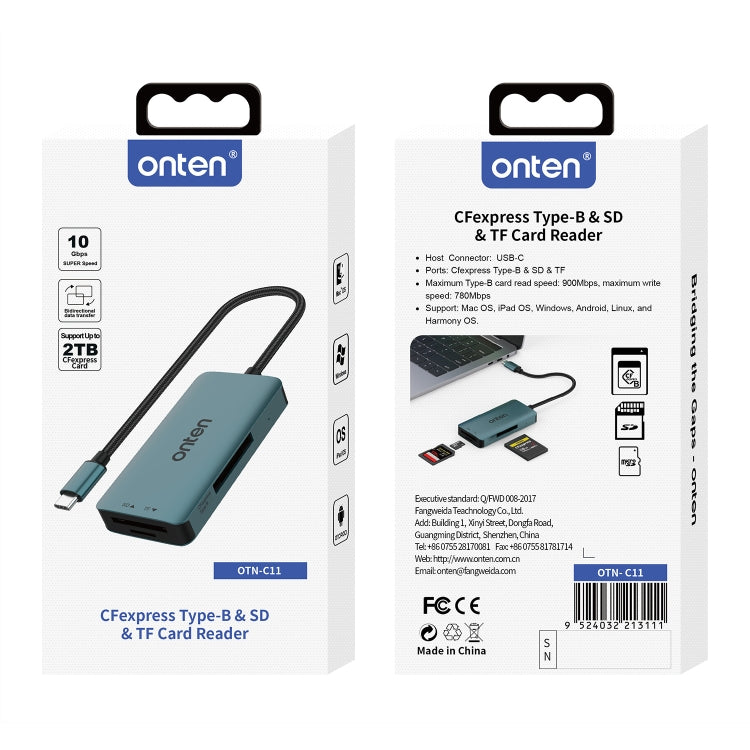 Onten C11 3 in 1 USB-C / Type-C to CFepress Type-B & SD & TF Card Reader - Pine Green