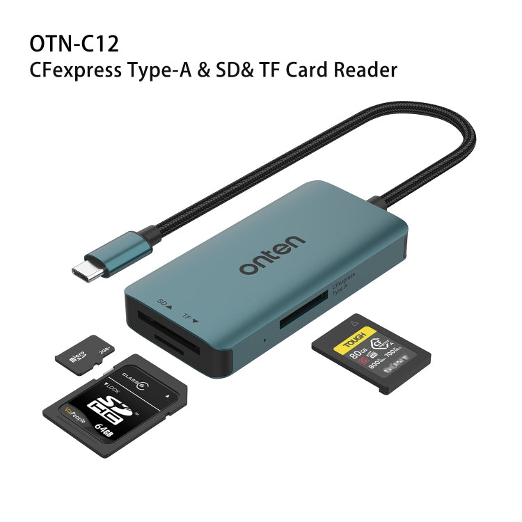 Onten C12 3 in 1 USB-C / Type-C to CFepress Type-A & SD & TF Card Reader - Pine Green