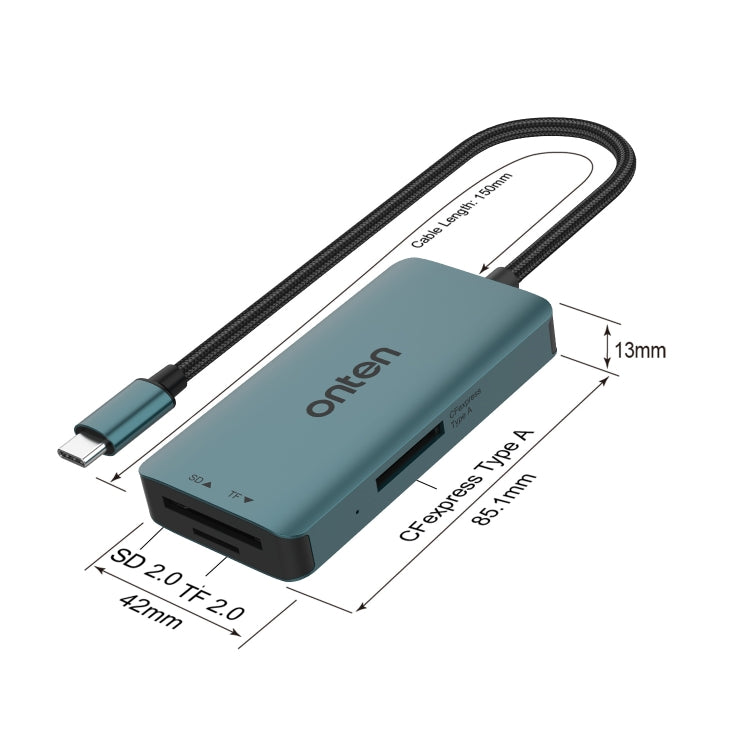 Onten C12 3 in 1 USB-C / Type-C to CFepress Type-A & SD & TF Card Reader - Pine Green