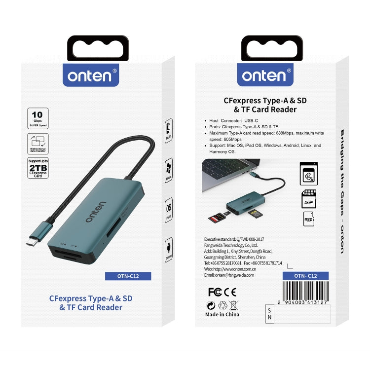 Onten C12 3 in 1 USB-C / Type-C to CFepress Type-A & SD & TF Card Reader - Pine Green