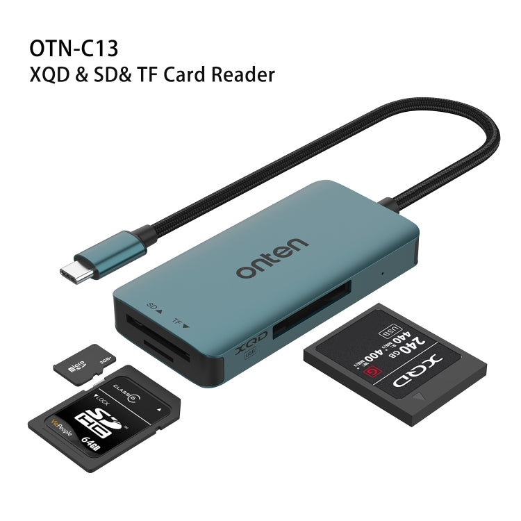 Onten C13 3 in 1 USB-C / Type-C to XQD & SD & TF Card Reader - Pine Green