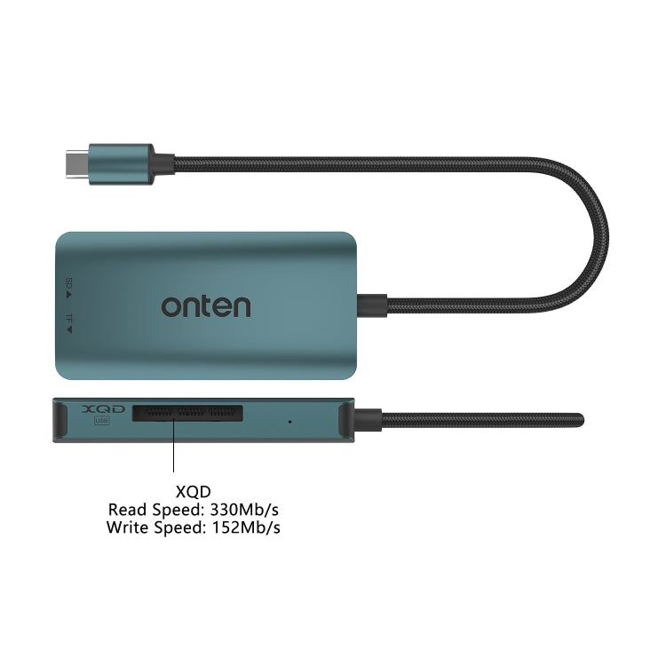 Onten C13 3 in 1 USB-C / Type-C to XQD & SD & TF Card Reader - Pine Green