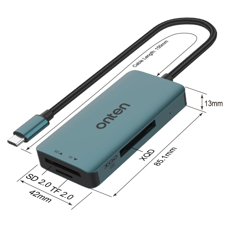 Onten C13 3 in 1 USB-C / Type-C to XQD & SD & TF Card Reader - Pine Green