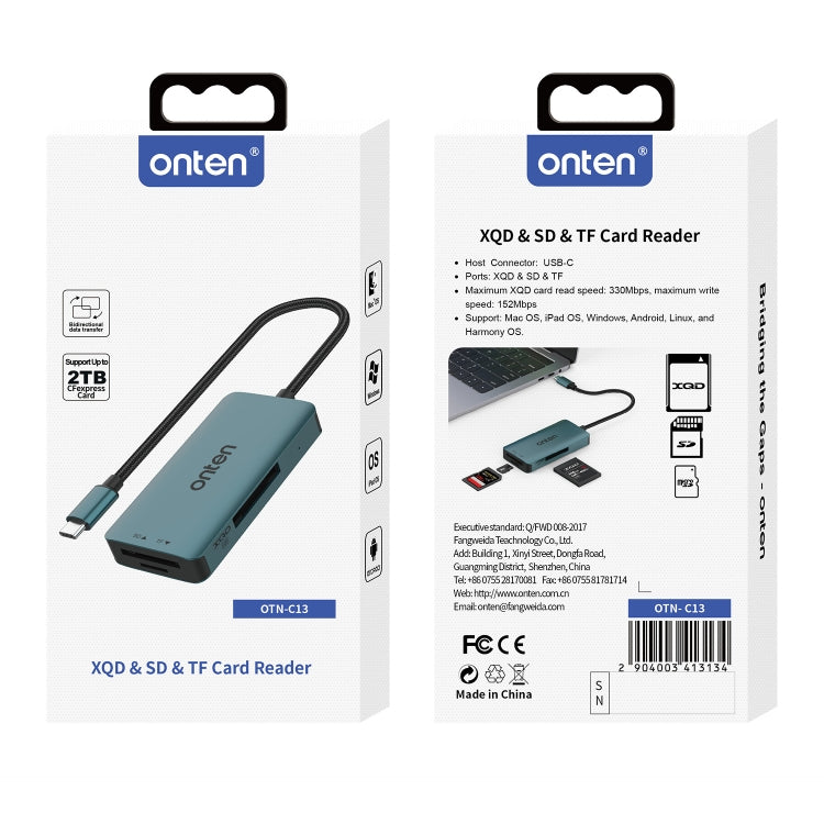 Onten C13 3 in 1 USB-C / Type-C to XQD & SD & TF Card Reader - Pine Green