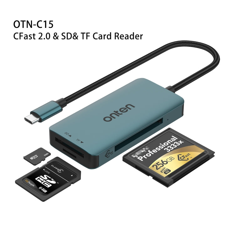 Onten C15 3 in 1 USB-C / Type-C to CFast 2.0 & SD & TF Card Reader - Pine Green