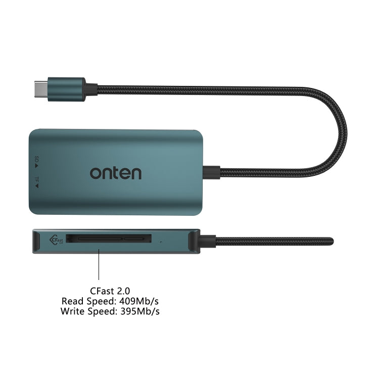 Onten C15 3 in 1 USB-C / Type-C to CFast 2.0 & SD & TF Card Reader - Pine Green