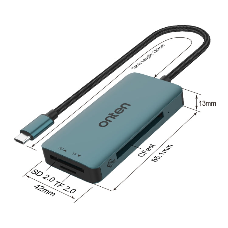Onten C15 3 in 1 USB-C / Type-C to CFast 2.0 & SD & TF Card Reader - Pine Green