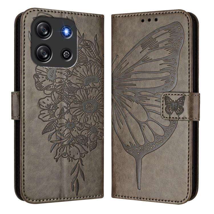 For Blackview Oscal Flat 1C Embossed Butterfly Leather Phone Case