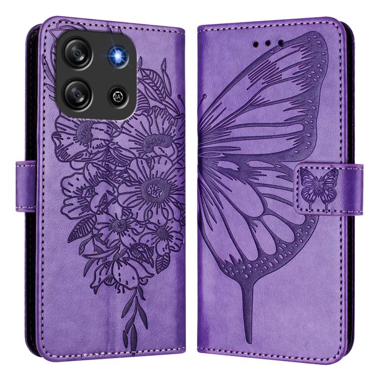 For Blackview Oscal Flat 1C Embossed Butterfly Leather Phone Case