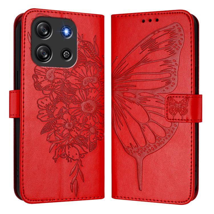 For Blackview Oscal Flat 1C Embossed Butterfly Leather Phone Case