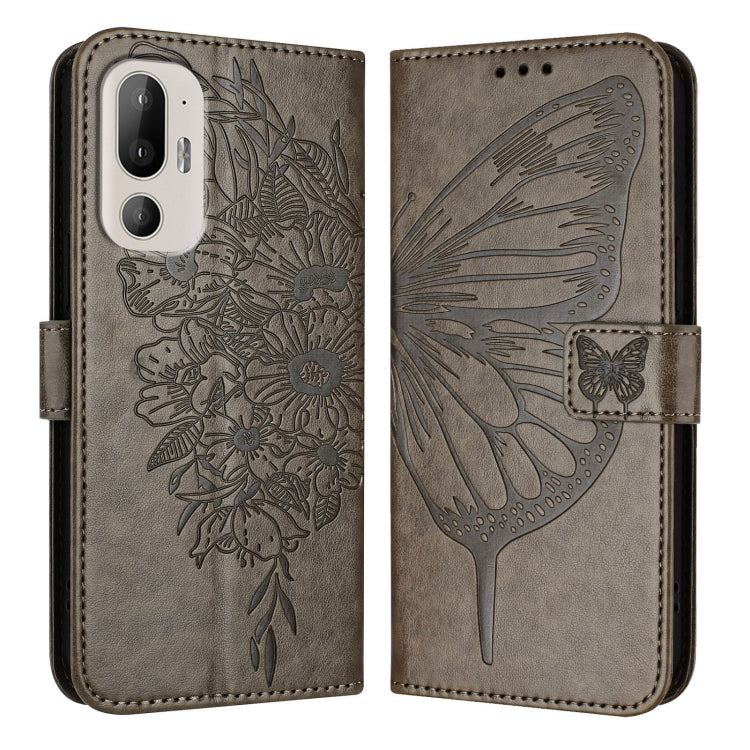 For HTC U24 Pro Embossed Butterfly Leather Phone Case