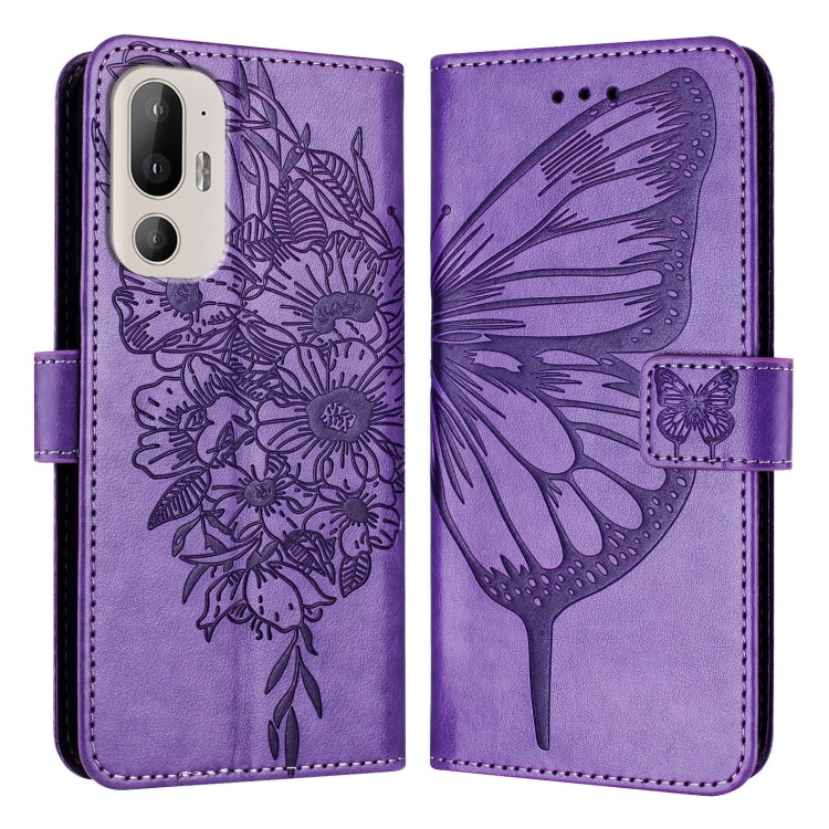 For HTC U24 Pro Embossed Butterfly Leather Phone Case