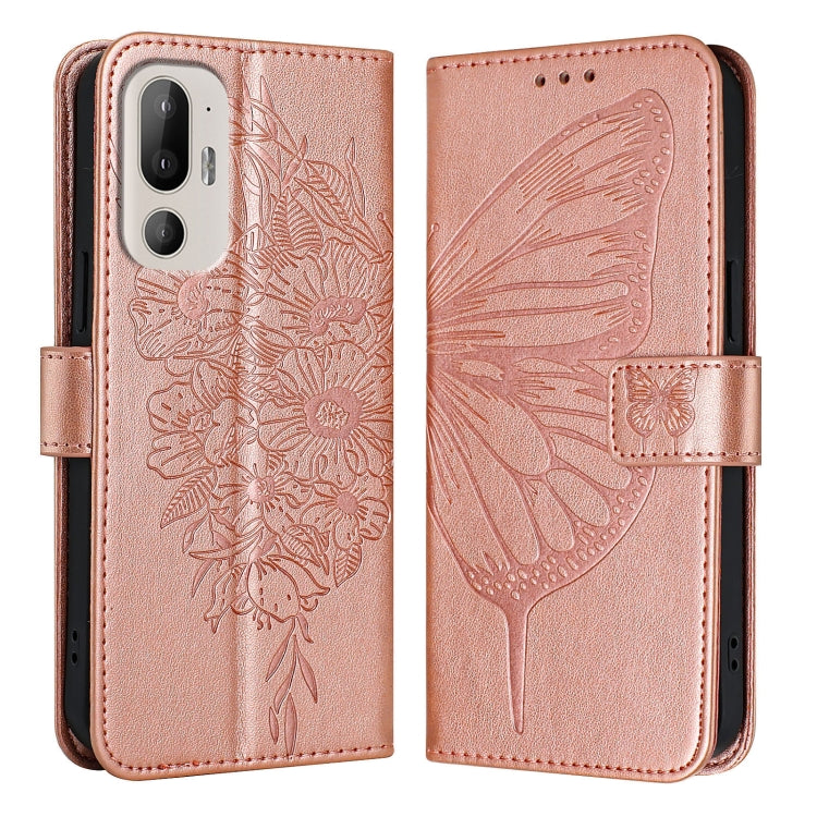 For HTC U24 Pro Embossed Butterfly Leather Phone Case
